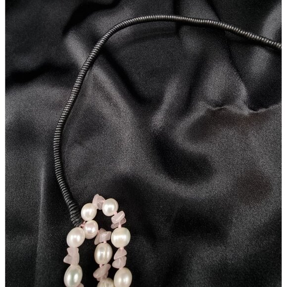 MLD Signed Freshwater Pearl & Rose Quartz Triple Strand Necklace - Picture 5 of 5